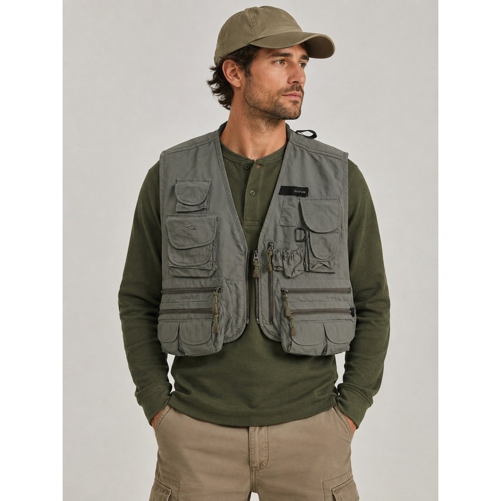 Solitude Fly Fishing Utility Vest Gray Multi Pocket Mesh Outdoor Hiking Men's L